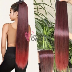 Extensie de par coada dreapta cu snur si pini 85 cm Cod D13T1B39 Brunet cu Visiniu Ombre